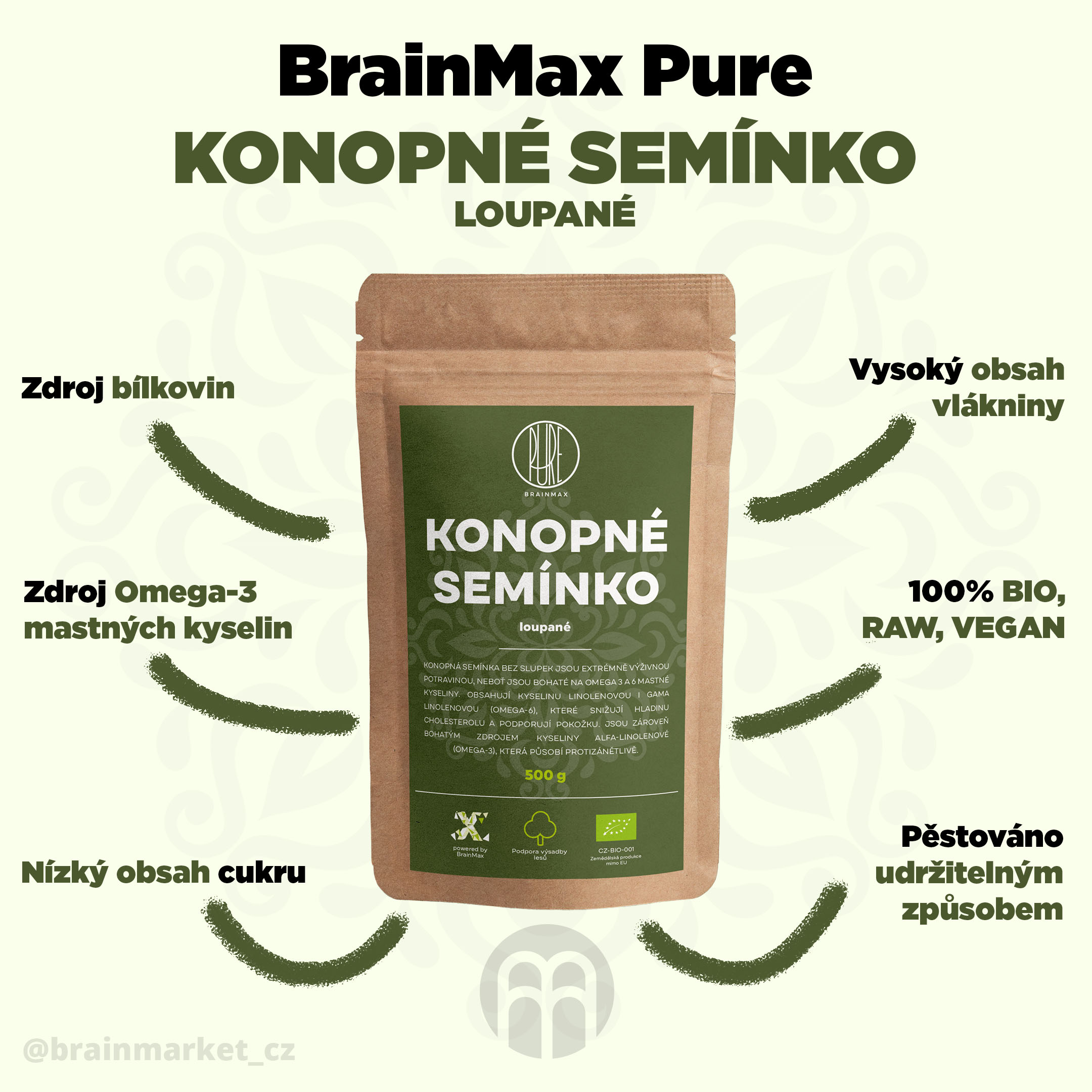 BrainMax Pure Konopné semínko loupané BIO - BrainMarket.cz